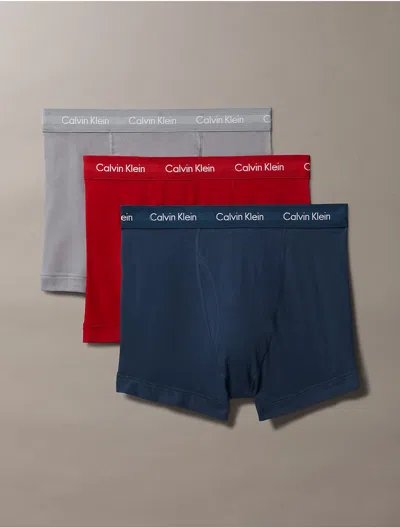 Calvin Klein Men's Cotton Stretch 3 Pack Trunk In Convoy / Juneberry / Navy Stone