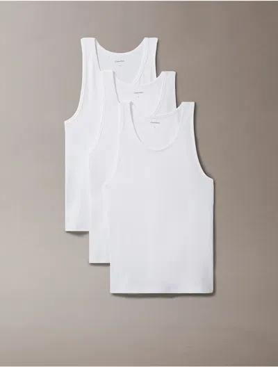 Calvin Klein Men's Cotton Stretch Blend 3-pack Sleep Tank Top In White