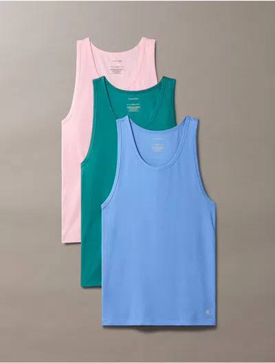 Calvin Klein Men's Cotton Stretch Blend 3-pack Slim Fit Tank Top In Multi
