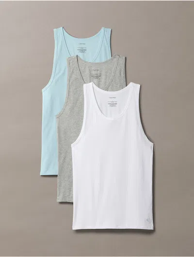 Calvin Klein Men's Cotton Stretch Blend 3-pack Slim Fit Tank Top In Multi