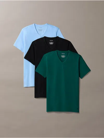 Calvin Klein Men's Cotton Stretch Blend 3-pack Slim Fit V-neck T-shirt In Multi