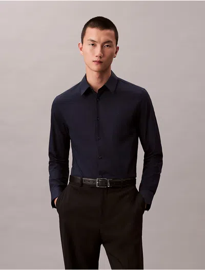 Calvin Klein Men's Cotton Stretch Poplin Slim Button-down Shirt In Blue
