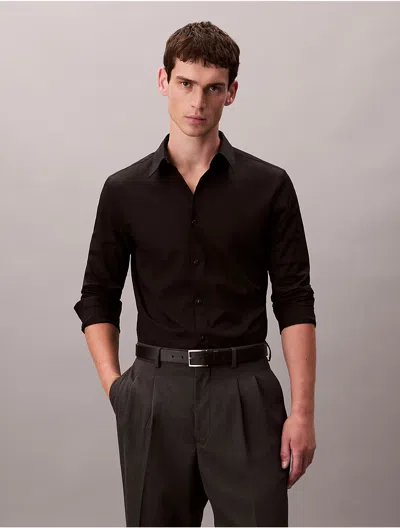 Calvin Klein Men's Cotton Stretch Poplin Slim Button-down Shirt In Brown