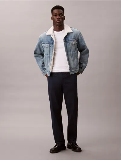Calvin Klein Men's Cotton Stretch Slim Trousers In Blue