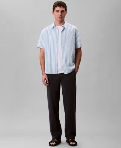 Calvin Klein Men's Cotton Striped Textured Short-sleeve Shirt In Blue