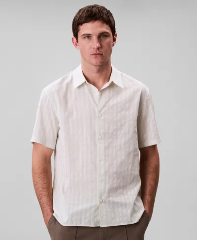 Calvin Klein Men's Cotton Striped Textured Short-sleeve Shirt In White