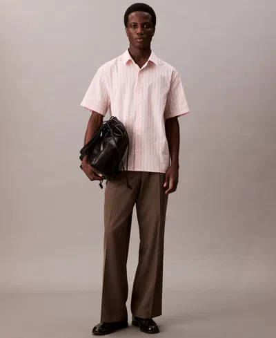 Calvin Klein Men's Cotton Striped Textured Short-sleeve Shirt In Pink