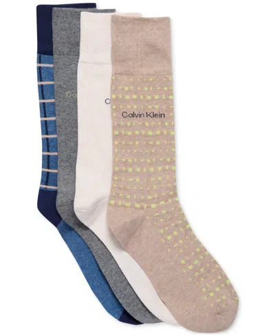 Calvin Klein Men's Crew Length Dress Socks, Assorted Patterns, Pack Of 4 In Multi