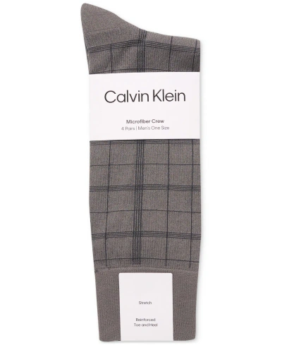 Calvin Klein Men's Crew Length Microfiber Dress Socks, Assorted Patterns, Pack Of 4 In Gray