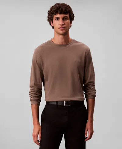 Calvin Klein Men's Crewneck Long Sleeve T-shirt In Brown