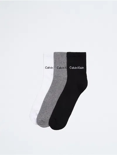 Calvin Klein Men's Cushion 3-pack High Quarter Socks In Black/grey/white