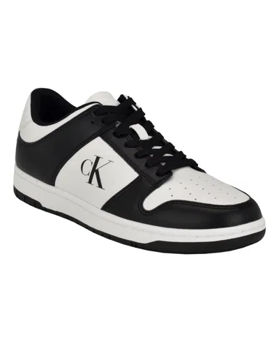 Calvin Klein Men's Davery Round Toe Lace-up Sneakers In Black,white