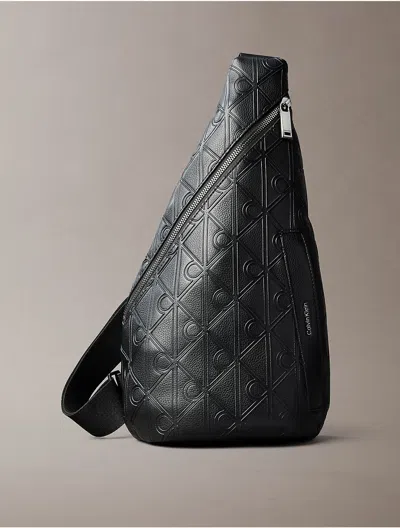 Calvin Klein Men's Debossed Allover Emblem Logo Sling Bag In Black