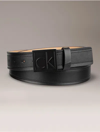Calvin Klein Men's Debossed Monogram Plaque Belt In Black