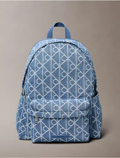 Calvin Klein Men's Denim Allover Emblem Logo Backpack In Blue