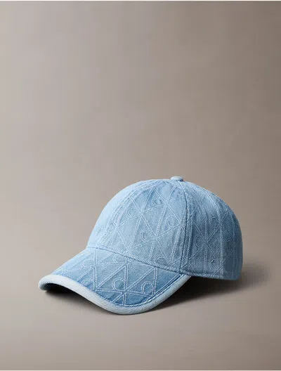 Calvin Klein Men's Denim Allover Emblem Logo Baseball Cap In Blue
