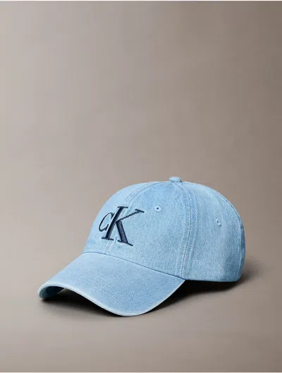 Calvin Klein Men's Denim Monogram Logo Cap In Blue