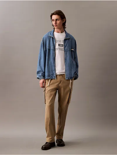 Calvin Klein Men's Denim Windbreaker Jacket In Blue Retrograde