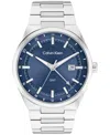 Calvin Klein Men's Distinguish Gmt Silver Tone Stainless Steel Bracelet Watch, 44mm In Silver