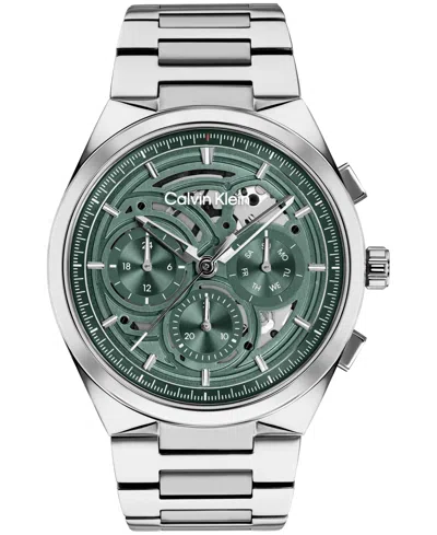 Calvin Klein Men's Distinguish Skeleton Silver-tone Stainless Steel Bracelet Watch 44mm In Metallic
