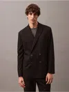 Calvin Klein Men's Double-breasted Wool Gabardine Blend Blazer In Black