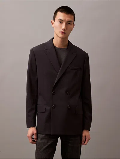 Calvin Klein Men's Double-breasted Wool Gabardine Blend Blazer In Vulcan