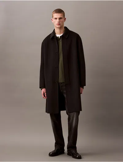 Calvin Klein Men's Double Faced Wool Blend Car Coat In Black