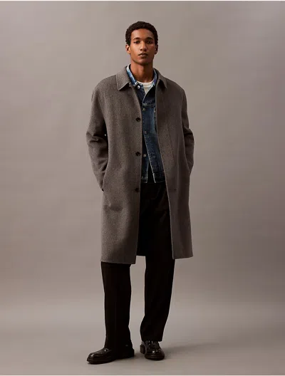 Calvin Klein Men's Double Faced Wool Blend Car Coat In Gray