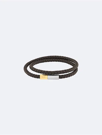 Calvin Klein Men's Double Wrap Braided Leather Bracelet In Brown