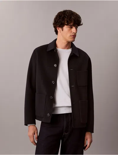 Calvin Klein Men's Double-faced Wool Blend Reversible Chore Jacket In Black