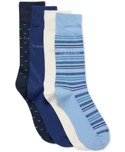 Calvin Klein Men's Dress Crew Socks, 4-pack In Blue