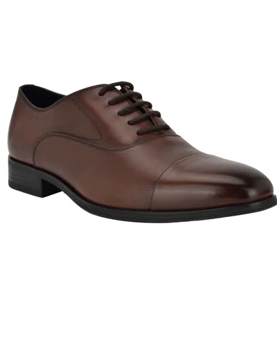 Calvin Klein Men's Drew Lace-up Dress Oxford In Dark Brown Leather
