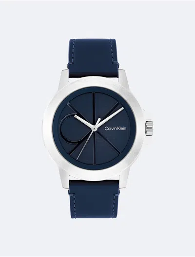 Calvin Klein Men's Emblem Dial Leather Strap Watch In Blue