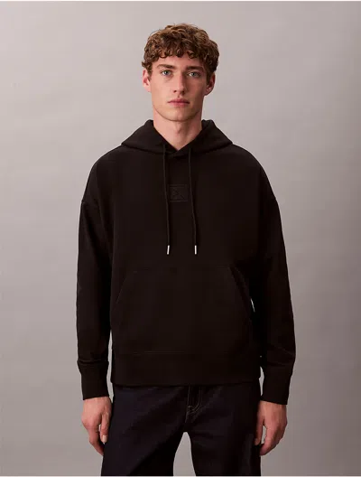 Calvin Klein Men's Emblem Logo Terry Hoodie In Black