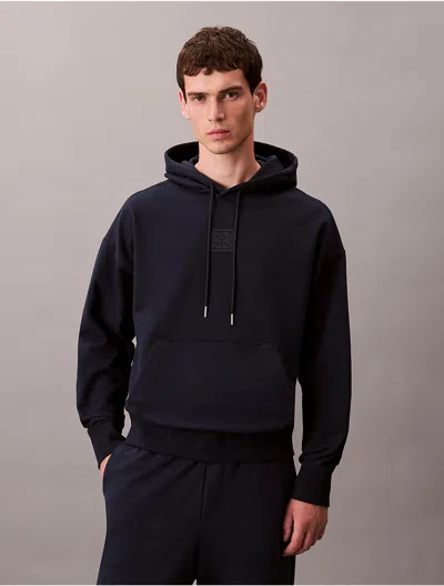 Calvin Klein Men's Emblem Logo Terry Hoodie In Blue