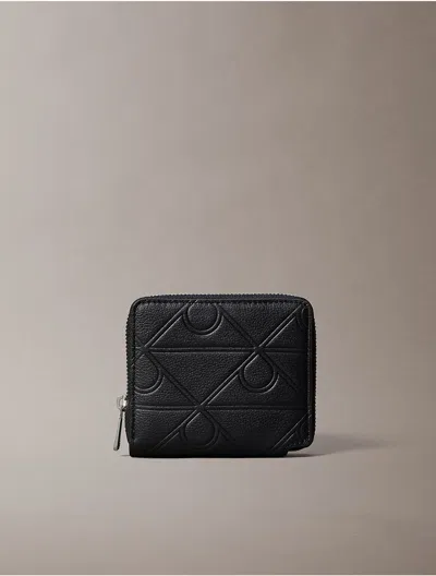 Calvin Klein Men's Embossed Allover Emblem Logo Zip Wallet In Black