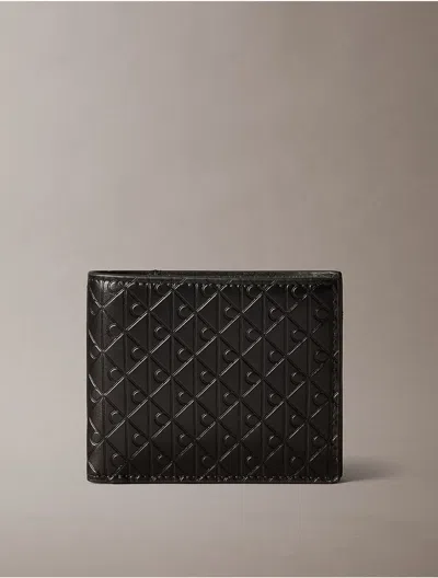 Calvin Klein Men's Embossed Allover Monogram Bifold Wallet With Coin Pouch In Black