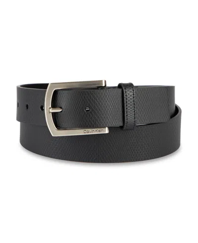Calvin Klein Men's Embossed Leather Dress Belt In Black