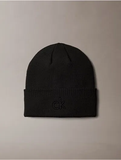 Calvin Klein Men's Embossed Logo Beanie In Black
