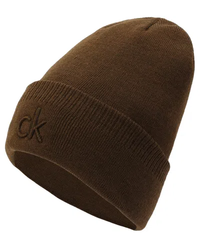 Calvin Klein Men's Embossed Logo Cuff Hat In Brown