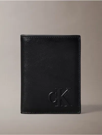 Calvin Klein Men's Embossed Monogram Bifold Wallet With Coin Pouch In Black