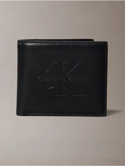 Calvin Klein Men's Embossed Monologo Bifold Wallet With Coin Pouch In Black