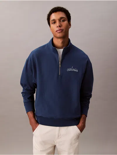 Calvin Klein Men's Embroidered Logo French Terry Quarter Zip Sweatshirt