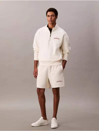 Calvin Klein Men's Embroidered Logo French Terry Shorts In White
