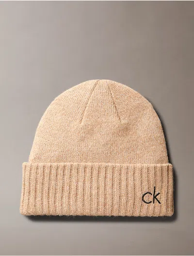 Calvin Klein Men's Embroidered Monogram Logo Beanie In Brown