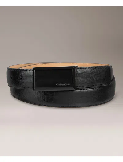 Calvin Klein Men's Engraved Logo Plaque Belt In Black