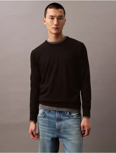 Calvin Klein Men's Extra Fine Merino Blend Crewneck Sweater In Black