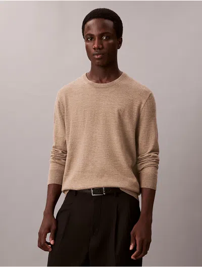 Calvin Klein Men's Extra Fine Merino Blend Crewneck Sweater In Brown
