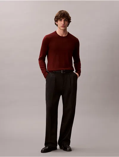 Calvin Klein Men's Extra Fine Merino Blend Crewneck Sweater In Brown