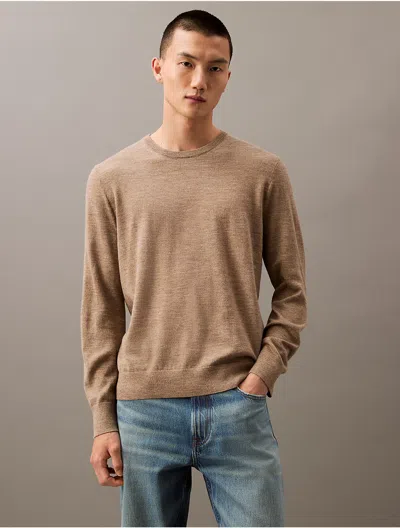 Calvin Klein Men's Extra Fine Merino Blend Crewneck Sweater In Cinder Heather